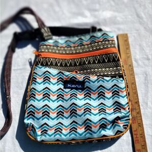 Kavu Blue and Orange Crossbody Bag with Geometric Design